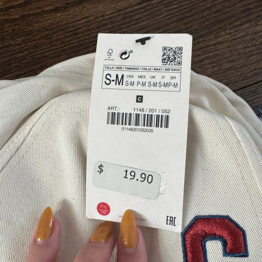 NWT Zara Cream Cap with Red C